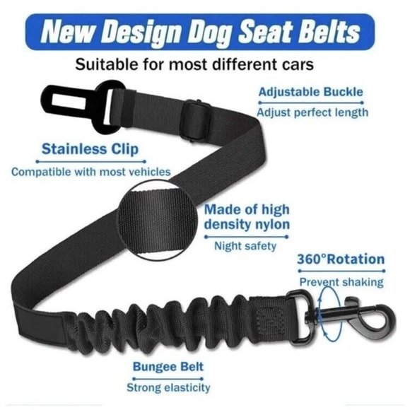 Adjustable Dog Car Seat Belt Black Car Harness Seatbelt For Dogs Bungee New - Picture 2 of 6